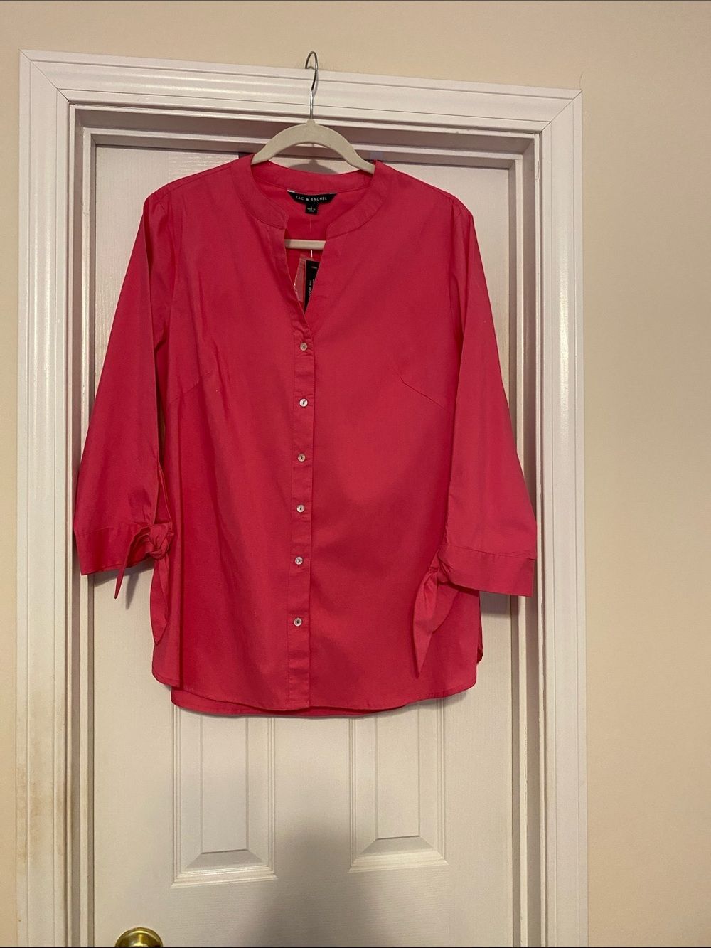 Zac & Rachel Pink Button-Down Tie-Cuff Blouse long sleeve tie cuff large NWT